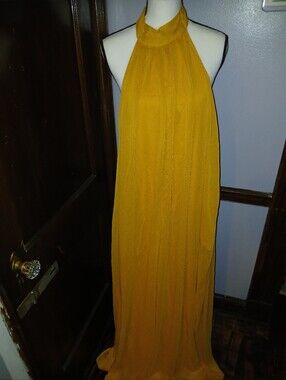 ALL ITEMS must go! PICK 5 for $20 Mustard Halter Wide Leg Jumpsuit - Tall/Long
